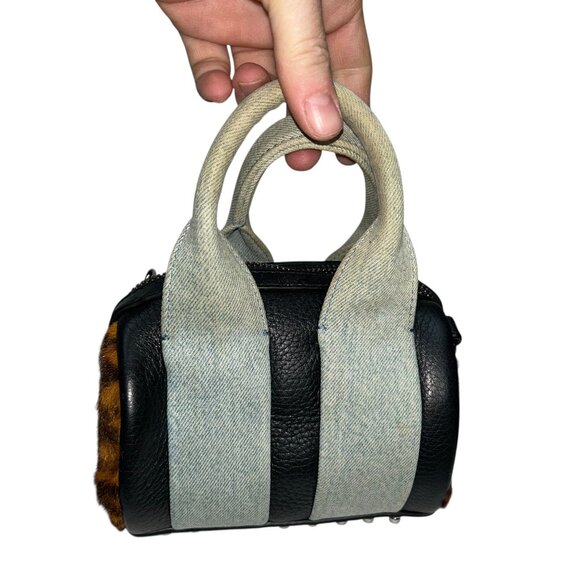 Alexander Wang Chambray denim Leopard pony STUDDED leather mini barrel bag - Picture 4 of 9